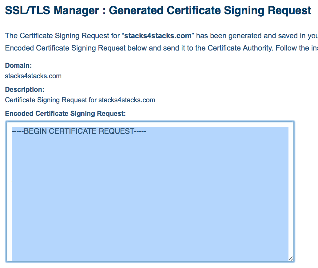Copying the Certificate Signing Request