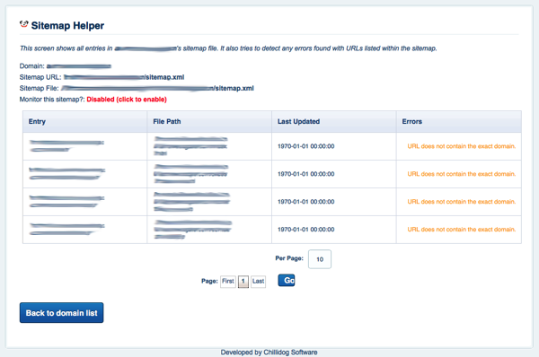 Chillidog software sitemap helper domain status