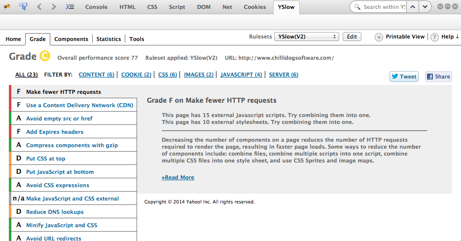 YSlow report card